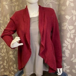 Studio Works Maroon Long-sleeve Open-front Sweater